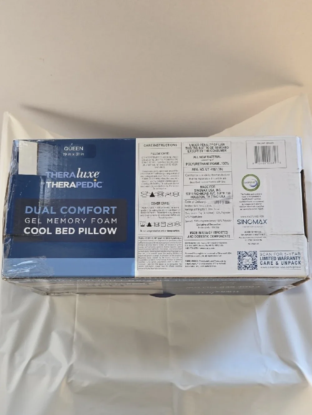 TheraLuxe Dual Comfort Gel Memory Foam Cool Bed Pillow - Blue